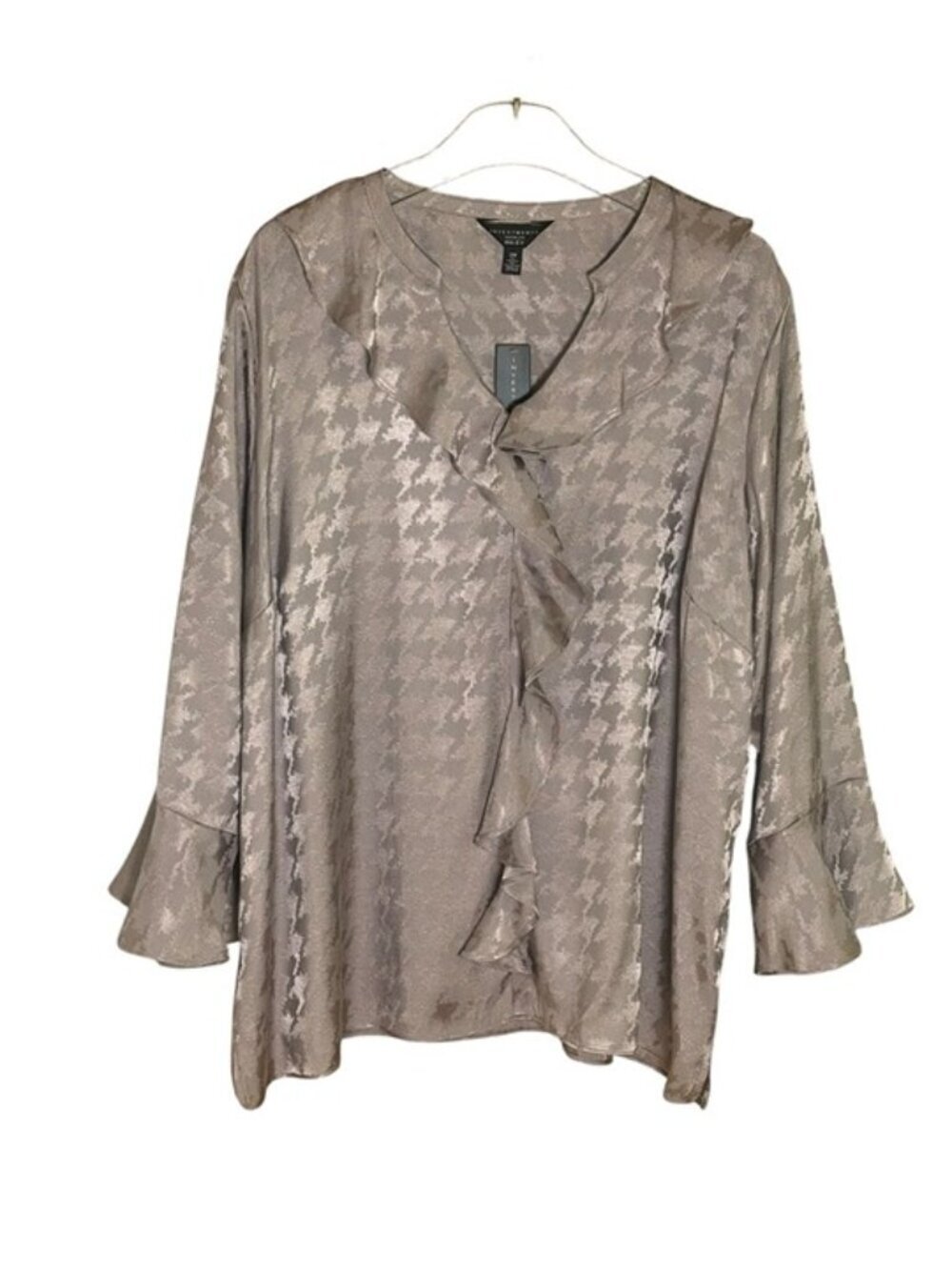 Investments Woman Riley Blouse 1X Slate Houndstooth Ruffle Top